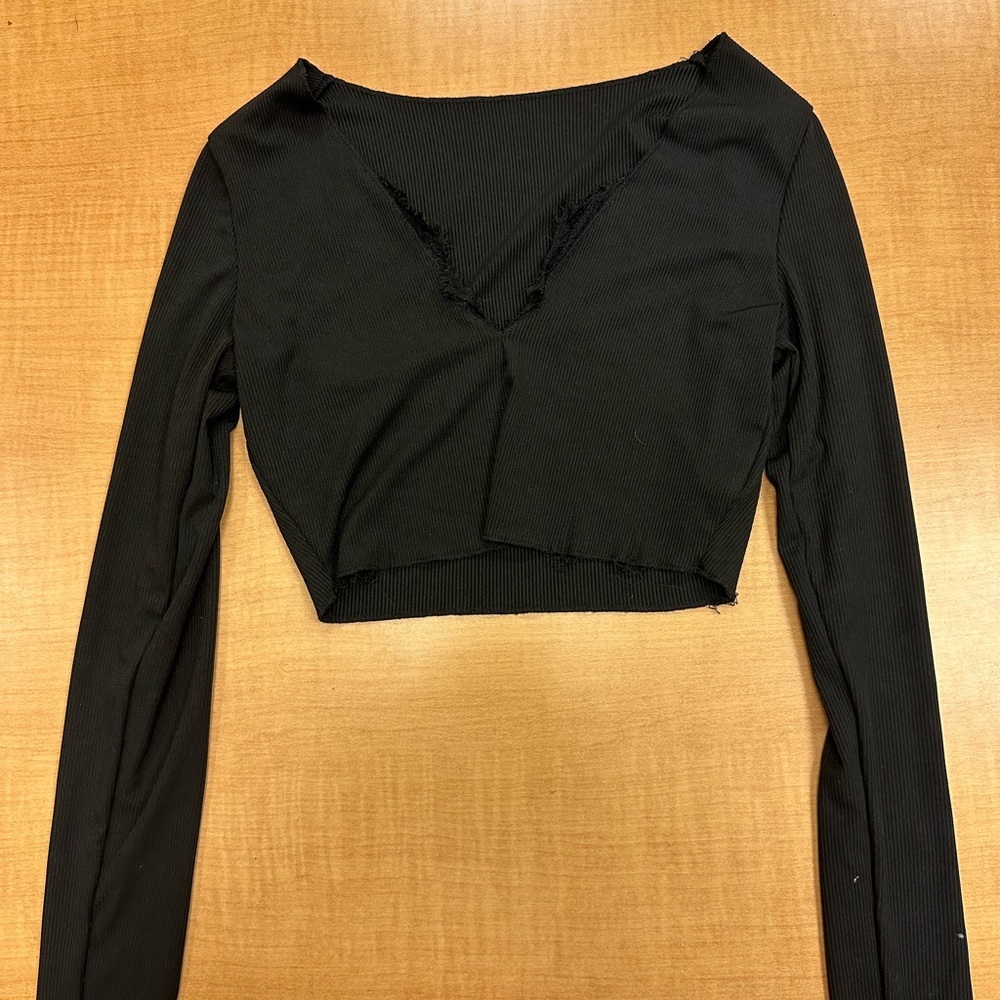 Black V-Neck Women's Top